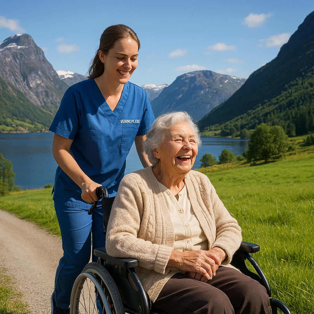 Hjemmehjælper med en kvindelig kørestolsbruger