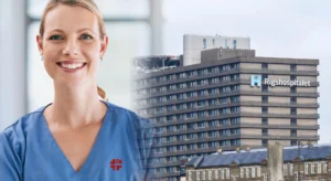 Billede af sygeplejerske og hospital